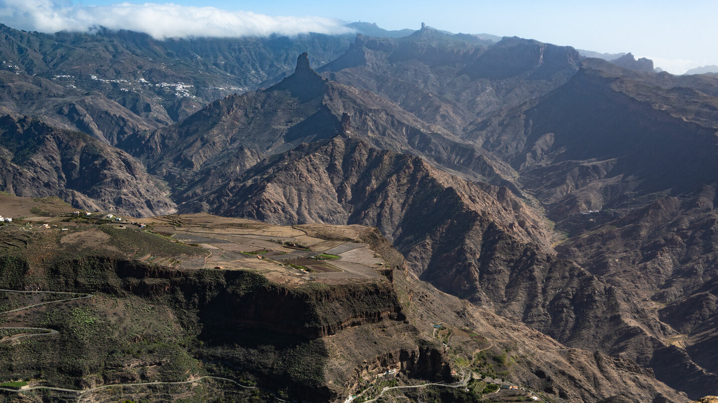 Das Plateau von Acusa Seca mit Roque Bentayga und Roque Nublo vom Altavista