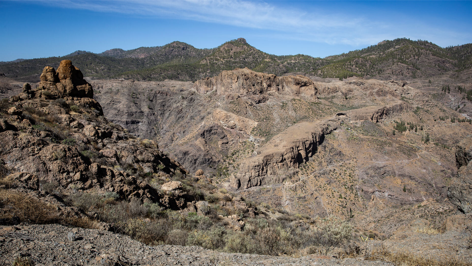 Blick über die Soria-Schlucht bis zum Roque Nublo.