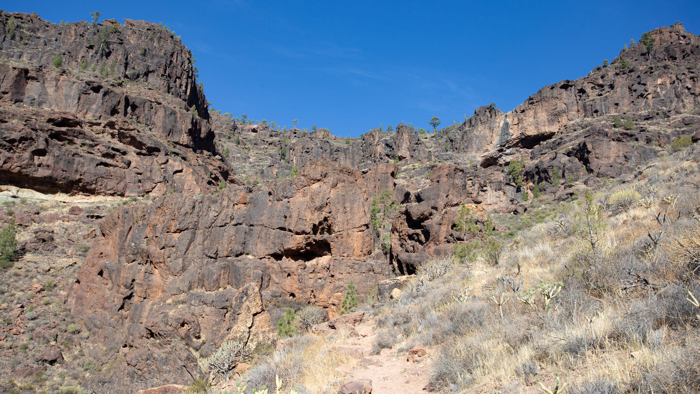 Schroffe Felsklippen begleiten die Wanderroute am Risco de las Tederas