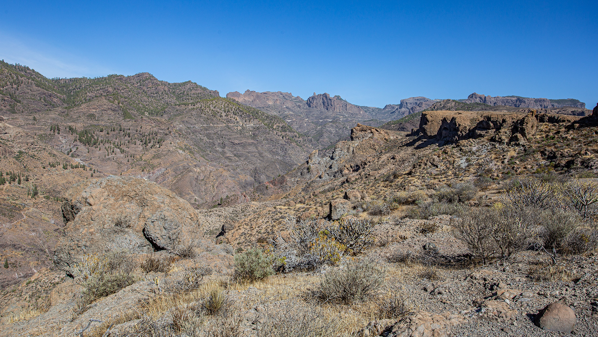 Blick über die Soria-Schlucht bis zum Roque Nublo.