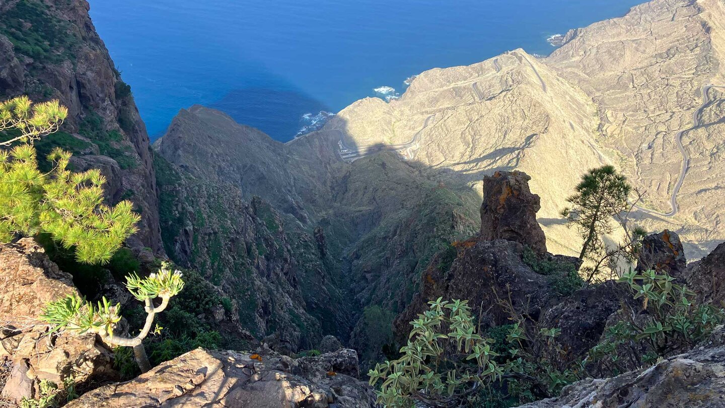 Die Küstenlandschaft am Fuß des Roque Faneque zeigt die schroffe Nordwestküste Gran Canarias.