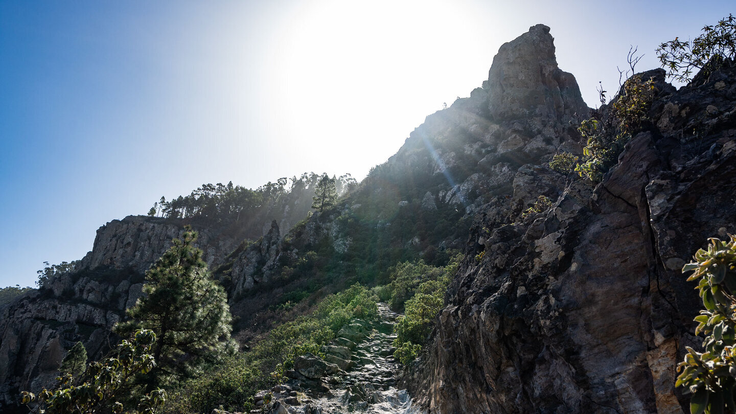 Der gepflasterte Camino de los Romeros führt entlang der Felsklippen des Tamadaba