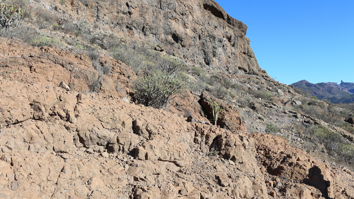 Der Wanderweg verläuft über felsiges Terrain in Richtung Cueva de Majada.