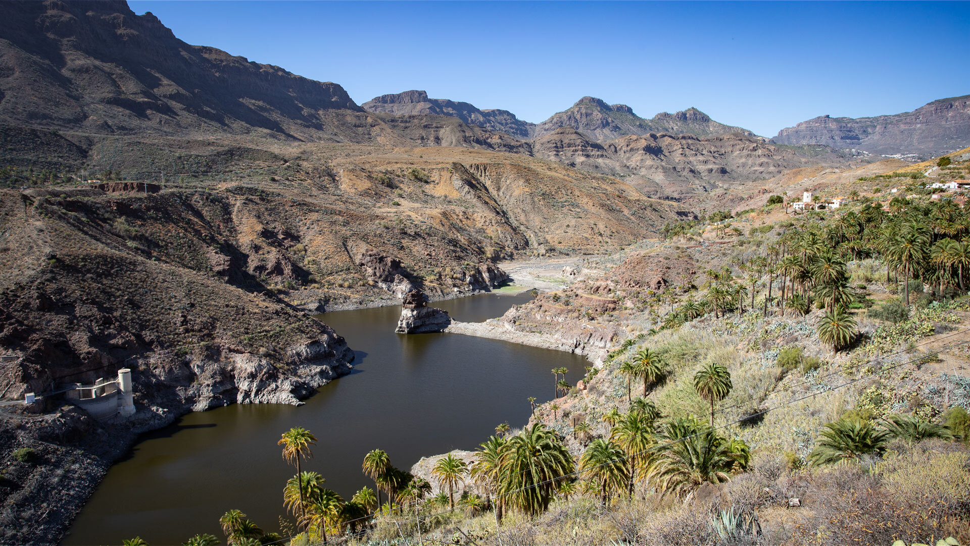 Mirador La Sorrueda: Stausee Presa de La Sorrueda im Barranco de Tirajana