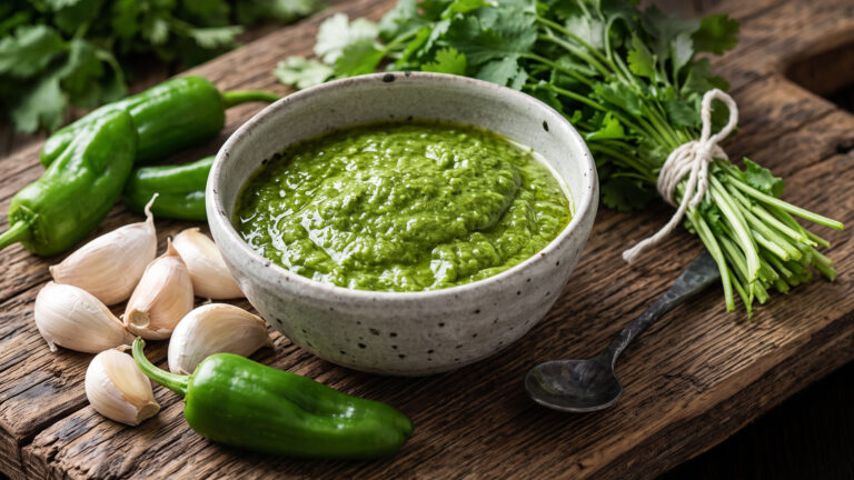 Mojo verde – frisch-kräuterig in sattem Grün, die mildere der beiden klassischen Saucen der kanarischen Küche.