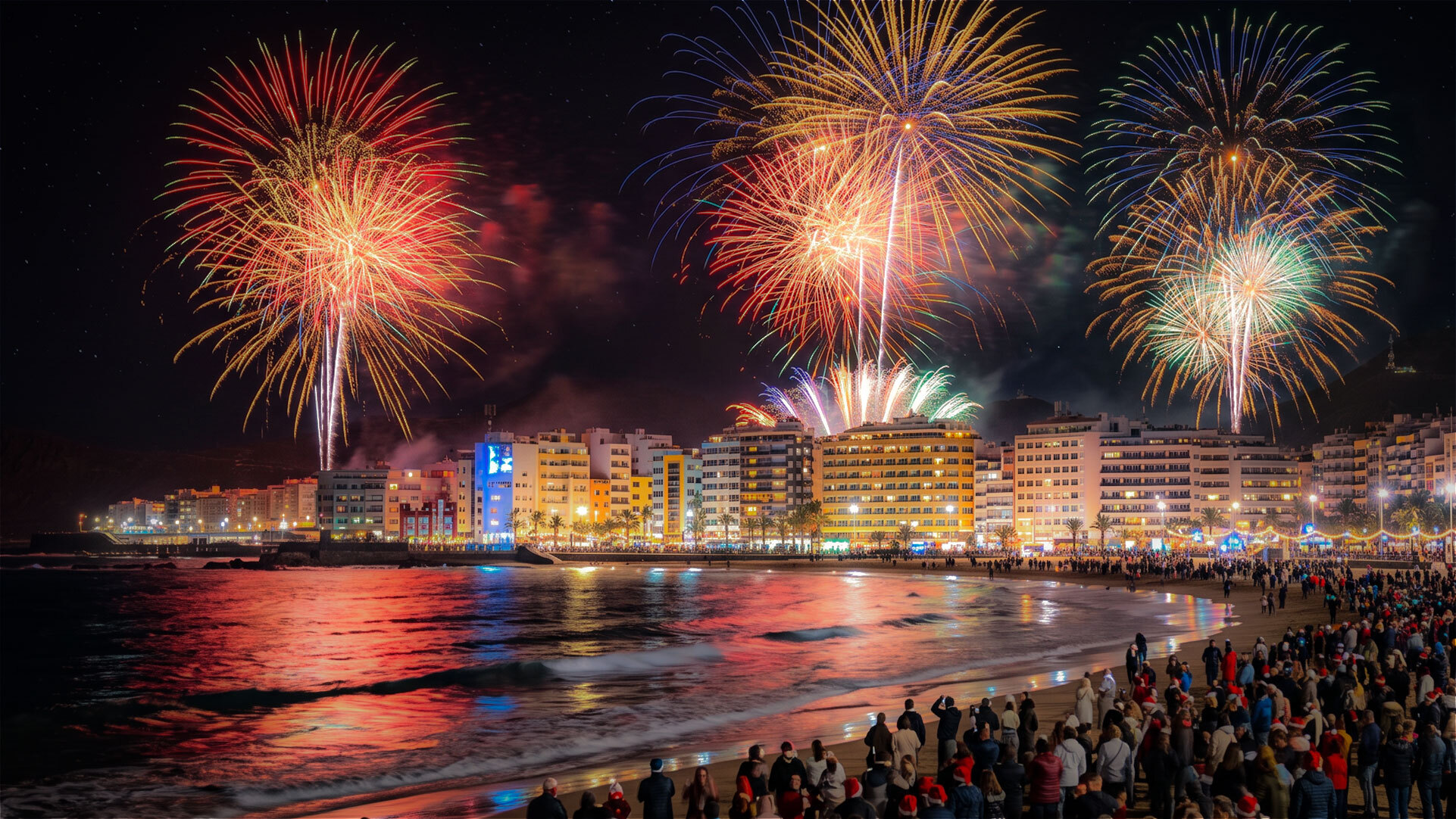 Die Playa de Las Canteras in Las Palmas an Silvester – drei Kilometer Promenade, Livemusik und Feuerwerk über dem Atlantik.