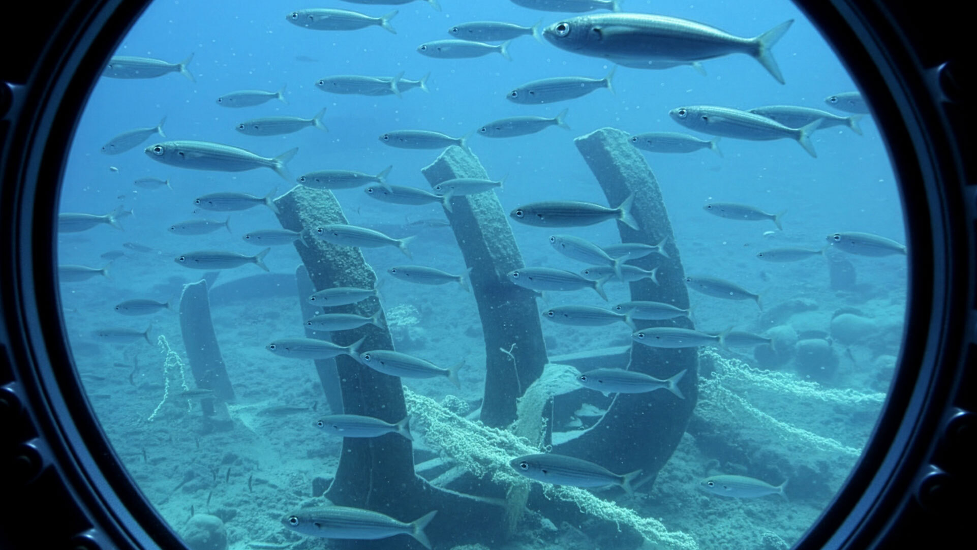 Vom U-Boot aus zeigt sich das Wrack vor Puerto de Mogán.