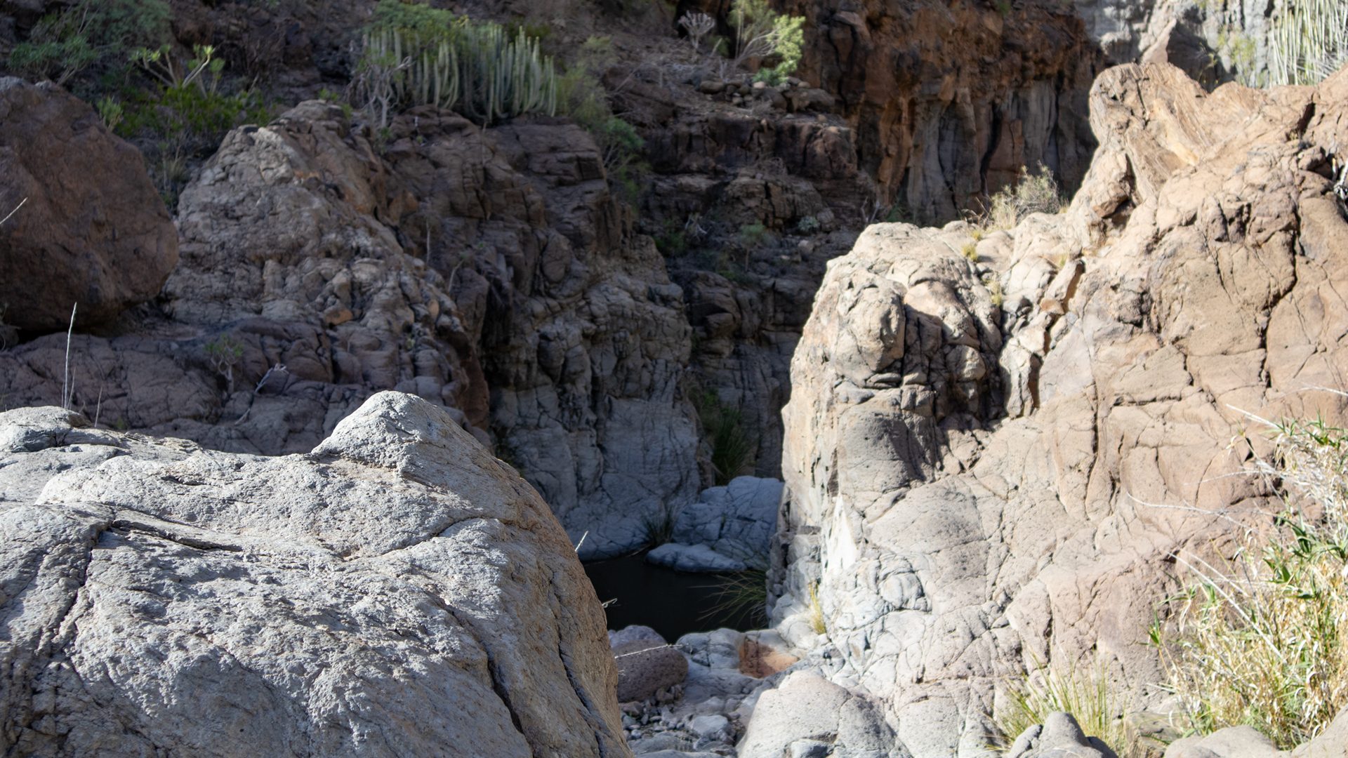 Wasserbecken im zerklüfteten Barranco de Tauro.